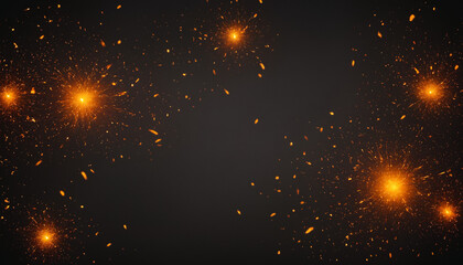 Obraz premium Bright orange sparks and particles flying on a dark background with copy space