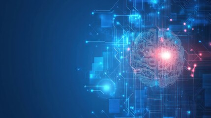 Fototapeta premium Abstract digital brain with circuitry representing technology and AI.