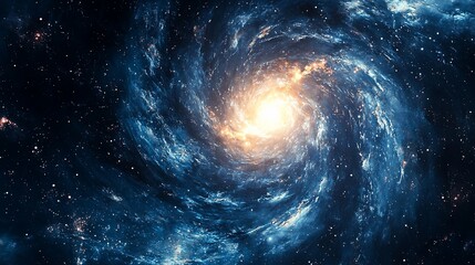 Obraz premium Spiral galaxy swirling in deep space filled with stars and nebulae.