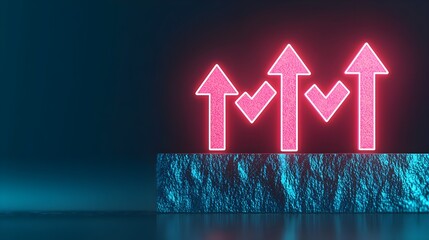 Neon Arrows Up and Down Chart, Stock Market Growth and Decline