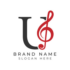 Naklejka premium Initial Letter U with musical note Style icon. Alphabet U Music logo design
