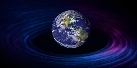 Fototapeta premium Earth in dynamic swirl of blue and purple colors on dark space background