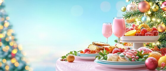 Festive Christmas Table with Delicious Treats, Bright Colors, and Sparkling Decorations for Holiday Celebration