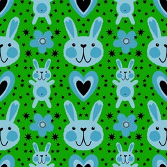 Easter rabbits seamless spring animals pattern for wrapping paper and fabrics