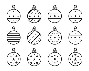 Vector Simple Christmas Ball Icon Set. Christmas Ball Outline Icons