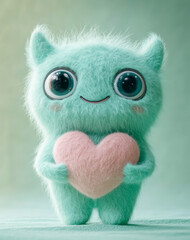 Cute green monster with a pink heart-shaped belly shines in a fluffy and vibrant design perfect for wallpaper or character inspiration spotlighting its joyful charm