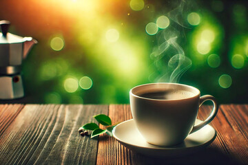 A cup of aromatic coffee in the sun. Coffee concept. Generative AI
