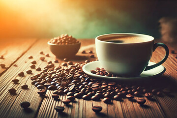 A cup of aromatic coffee in the sun. Coffee concept. Generative AI