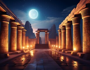 Fototapeta premium ancient egyptian temple of gods an ancient temple with high columns stairs moonlight twilight history of ancient egypt