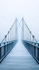 Suspension bridge disappearing into the mist creates a sense of mystery and tranquility, AI