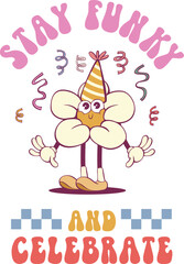 Retro groovy character design, vintage cartoon mascot sublimation design