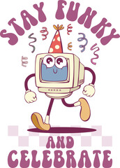 Retro groovy character design, vintage cartoon mascot sublimation design