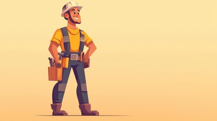A confident construction worker stands proudly, showcasing tools and attire, representing the construction industry.