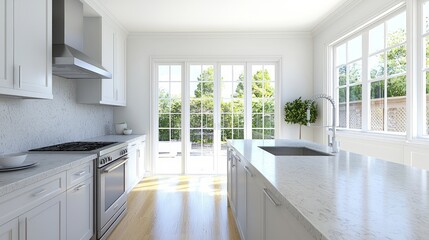 Bright Modern Kitchen with French Doors and Island