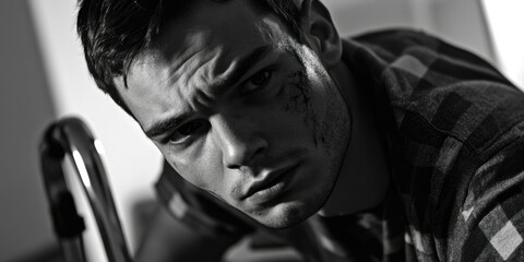 Grunge Textured Close-Up Portrait of a Young Man