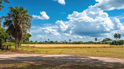 Expansive Landscape with Blue Sky and Cloudy Horizon at Daytime
