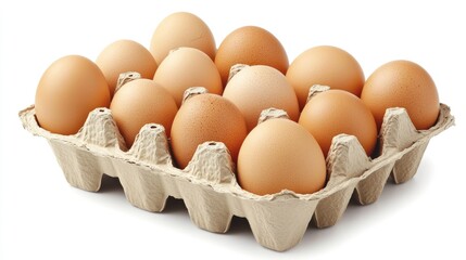 Fresh Brown Eggs in Carton on White Background for Culinary Use