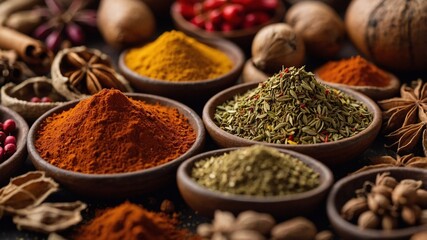 Fototapeta premium Close up selection of various colorful spices