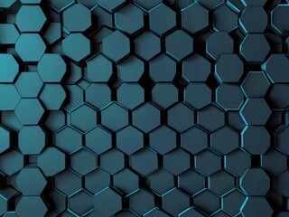 Fototapeta premium Abstract Teal Hexagon Pattern Background: Geometric Design, 3D Render, Modern Texture, Digital Art, Tech Wallpaper
