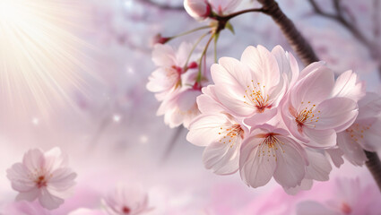 Obraz premium cherry blossom flower in foggy spectrum background, created by Generative AI