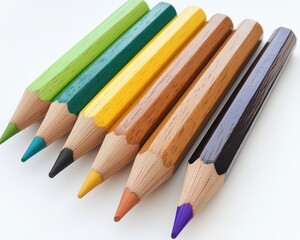 Fototapeta premium Vibrant Wooden Pencils in Vivid Hues, A Spectrum of Colourful Shades for Creative Expressions