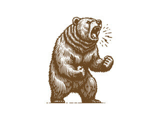 black and white engrave isolated bear vector illustration