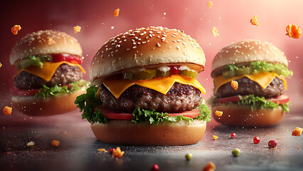 Promotion of fast food, burgers, rich and colorful