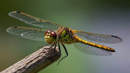 Close-up of a dragonfly perched on a twig.