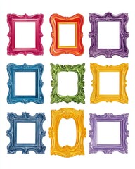 Vibrant Array of Antique Frames Against a Crisp White Backdrop