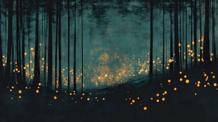 Obraz premium Fantasy forest illustration merging intricate pyrography designs with modern digital drawing for a captivating and surreal composition.