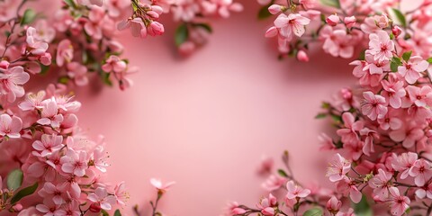 Fototapeta premium A pink flower arrangement with a pink background. The flowers are arranged in a circle, with some of them overlapping each other. Scene is one of beauty and elegance