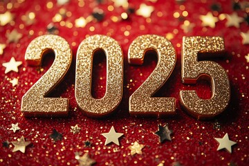 Gold Numbers 2025 on a Red Background

