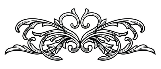 Vintage Baroque calligraphic border frame, Scroll floral, filigree, flourish element. Symmetrical  Arabesque heraldic Classical design vector illustration.