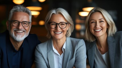 Smiling Business Team Posing Together in an Office Environment, Representing Collaboration, Success, and Professionalism with a Warm Atmosphere