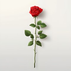Fototapeta premium A single red rose with green leaves. The rose is the main focus of the image, and the green leaves add a touch of color and contrast to the red. Concept of beauty and elegance