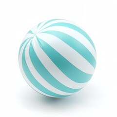 A blue and white striped ball. The ball is round