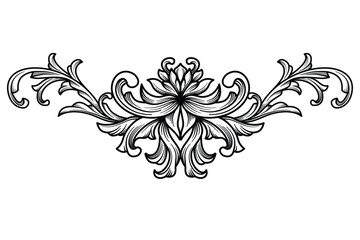 Ornament Vintage engraving Baroque Victorian border floral pattern frame border Flourish engraved scroll ornamental. Luxury Symmetrical romantic pattern arabesque filigree, calligraphic, swirl element