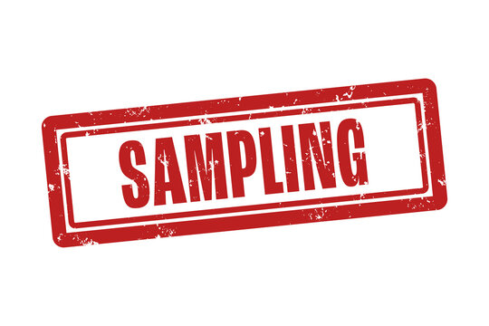 sampling. A red stamp isolated on white background.
