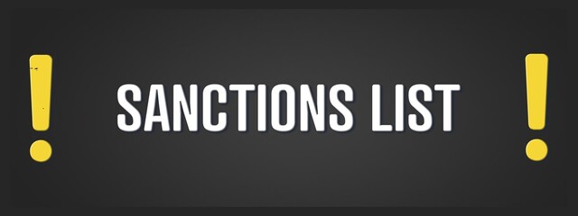 Sanctions List. A blackboard with white text. Illustration with grunge text style.