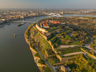 Fototapeta premium Novi Sad Fortress on the Danube - aerial view from drone