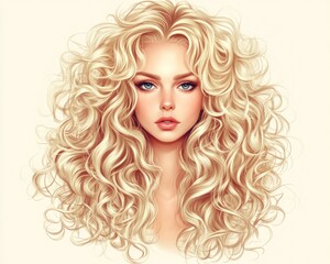 Radiant Beauty: Girl with Luxurious Blonde Curly Hair and Flawless Make-Up