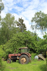 stary ciągnik na tle zieleni  © Oskar