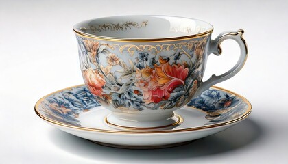 A delicate Victorian porcelain teacup and saucer, hand-painted with floral motifs in soft 