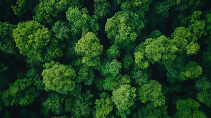 Naklejka premium Stunning aerial imagery highlighting the dense, lush green canopy of a thriving forest, showcasing the beauty and vitality of nature's expansive ecosystem.