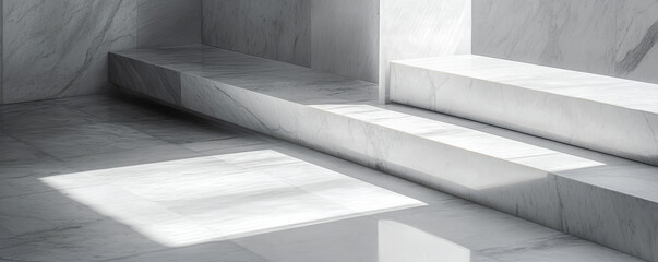 Obraz premium Minimalist marble interior with natural light and shadows.