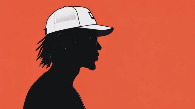 Silhouette of a Man in a White Cap on a Bold Orange Background