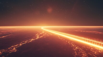 Obraz premium Glowing path across a red planet's surface at sunset, futuristic road.