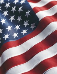 Close-up view of the American flag waving in the background, symbolizing patriotism