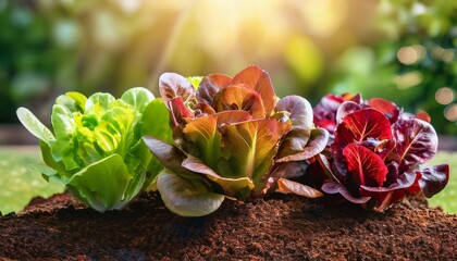 fresh organic lettuce varieties in soil salad green red leaves garden