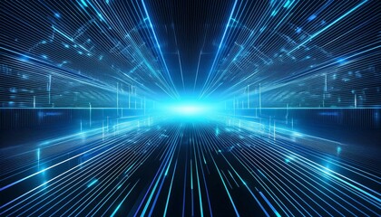 blue digital speed tunnel lights abstract tech background